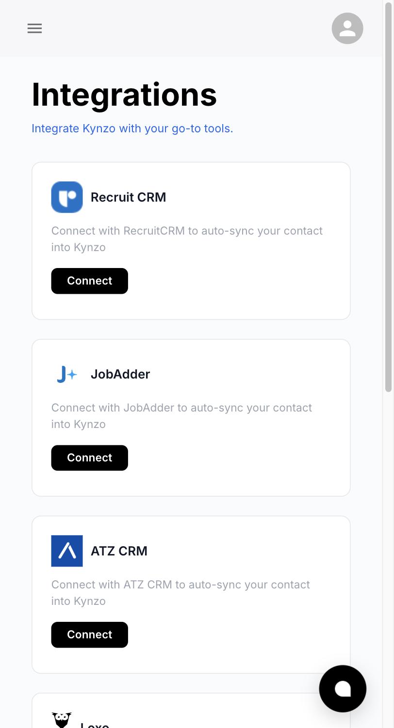 Kynzo recruitment CRM auto-sync with JobAdder, Recruit CRM, and HubSpot