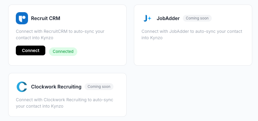 Kynzo CRM integrations for recruiter workflows