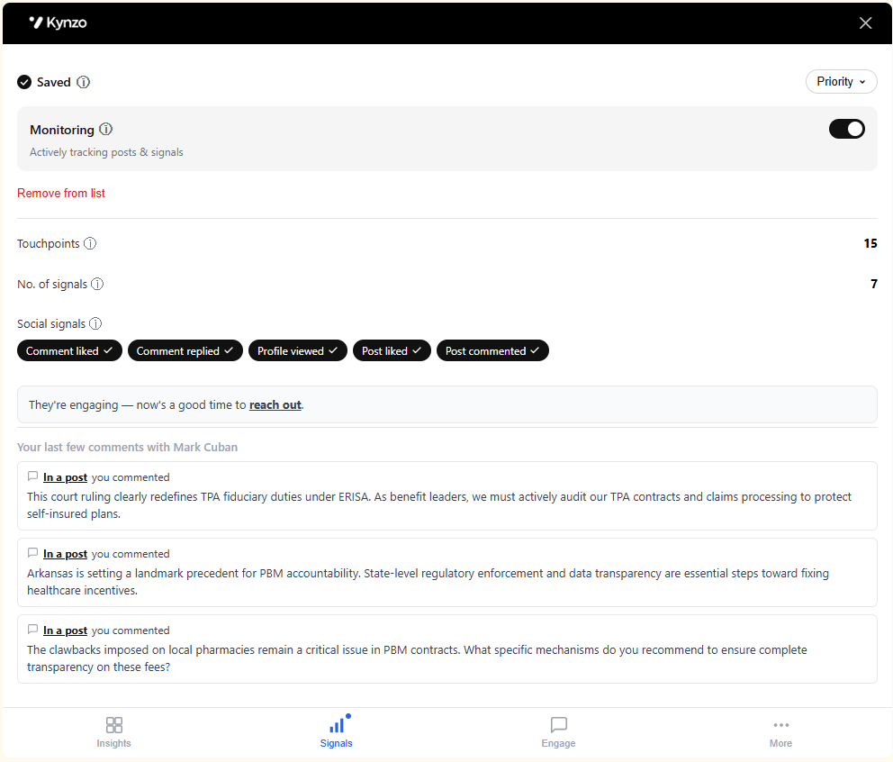 Social signal monitoring