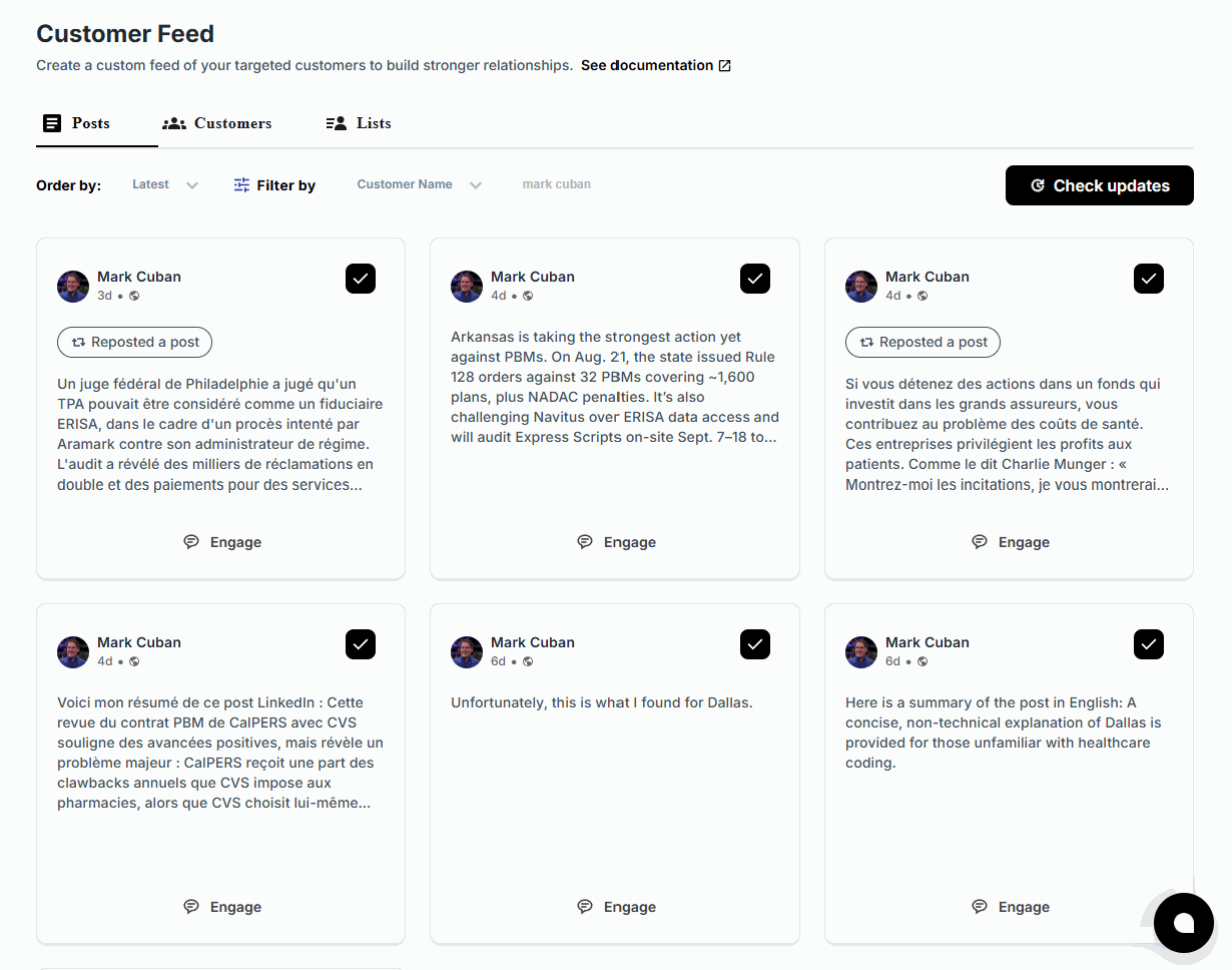 Dedicated Customer Feed tracking target accounts